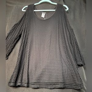 Casting Black Cold Shoulder Mesh Overlay Blouse (Sz XL)